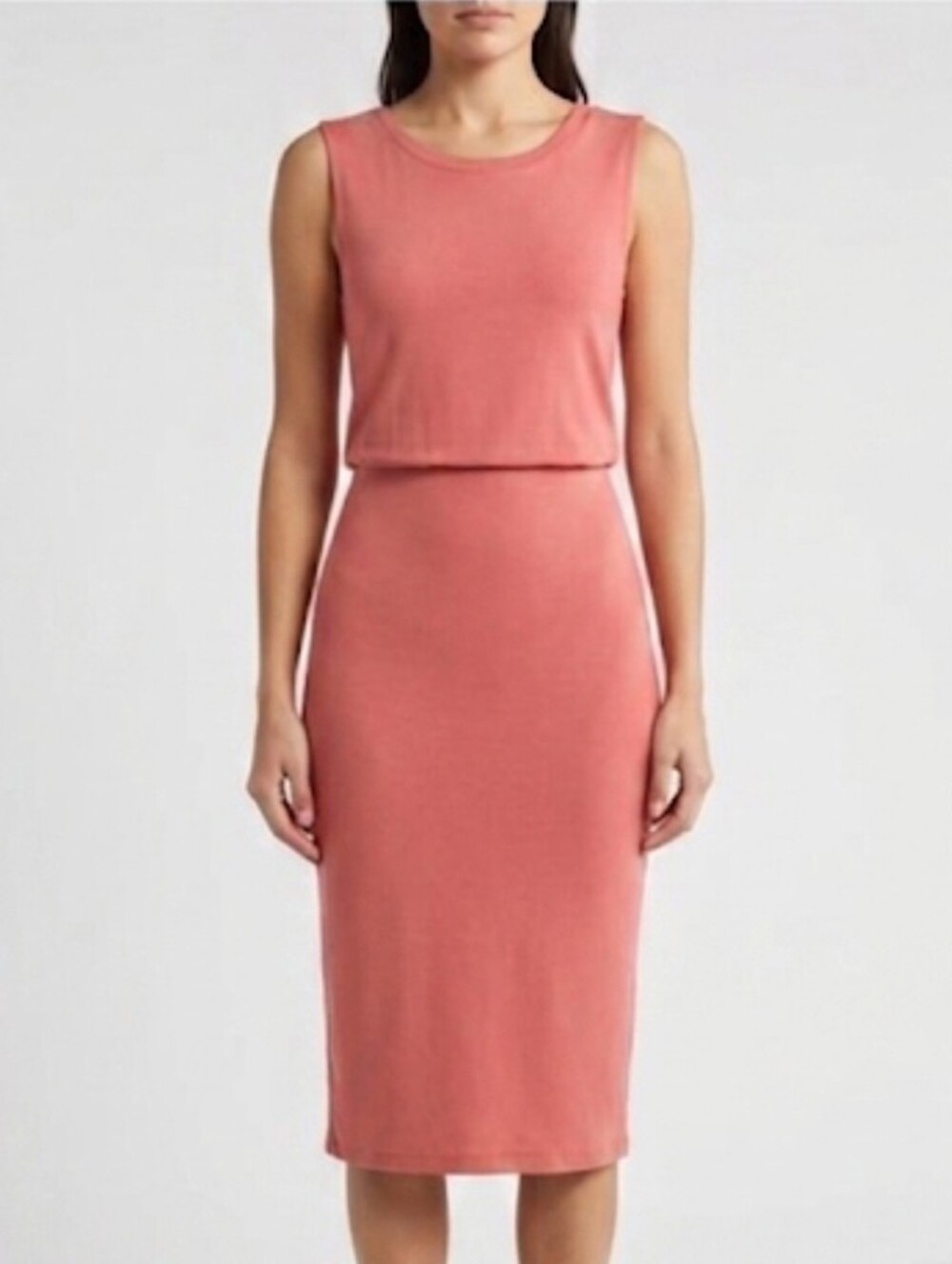 Leith Dress Sleeveless Bodycon Stretch Dress Rayon Coral Pink. Size S